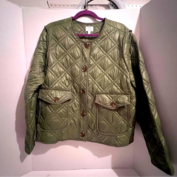 Women’s Quilted Long Sleeve Jacket, Time and Tru, Green, Size XL (16-18) - Picture 1 of 8